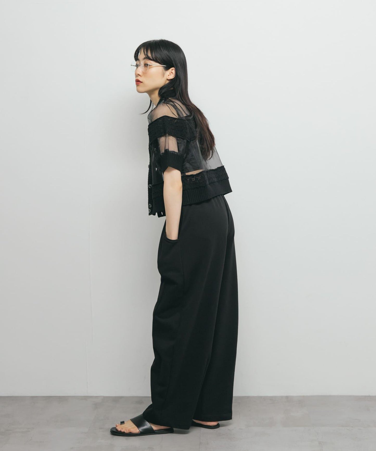 鉤針針織拼接襯衫