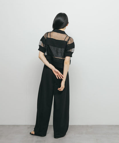 鉤針針織拼接襯衫