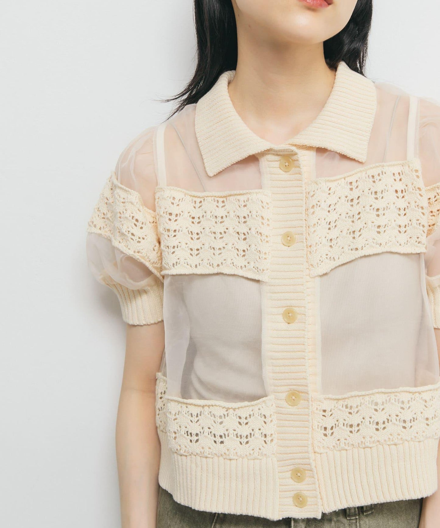 鉤針針織拼接襯衫