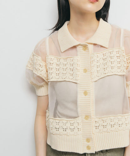 鉤針針織拼接襯衫