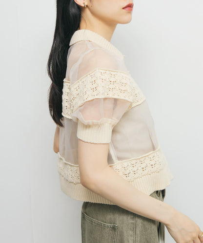 鉤針針織拼接襯衫