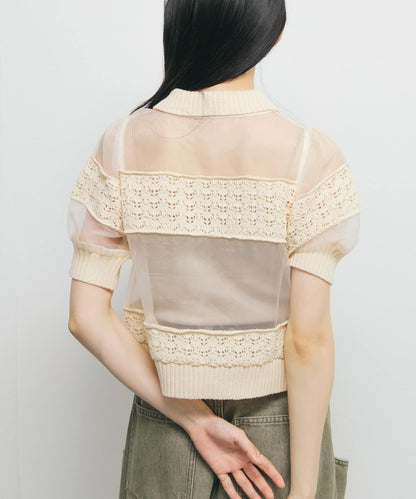 鉤針針織拼接襯衫