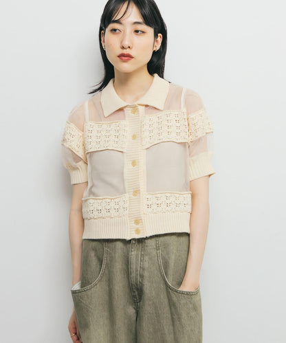 鉤針針織拼接襯衫