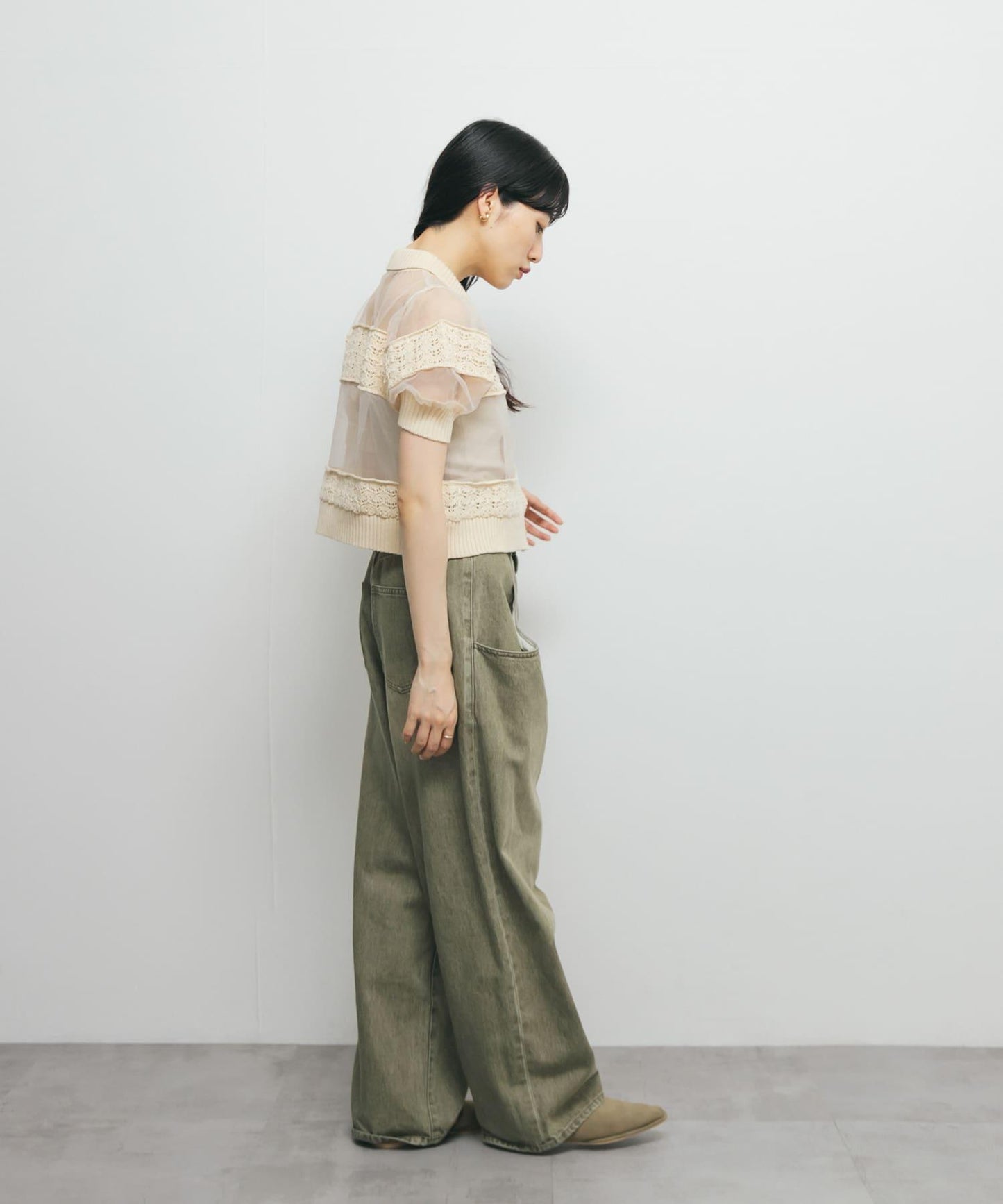 鉤針針織拼接襯衫