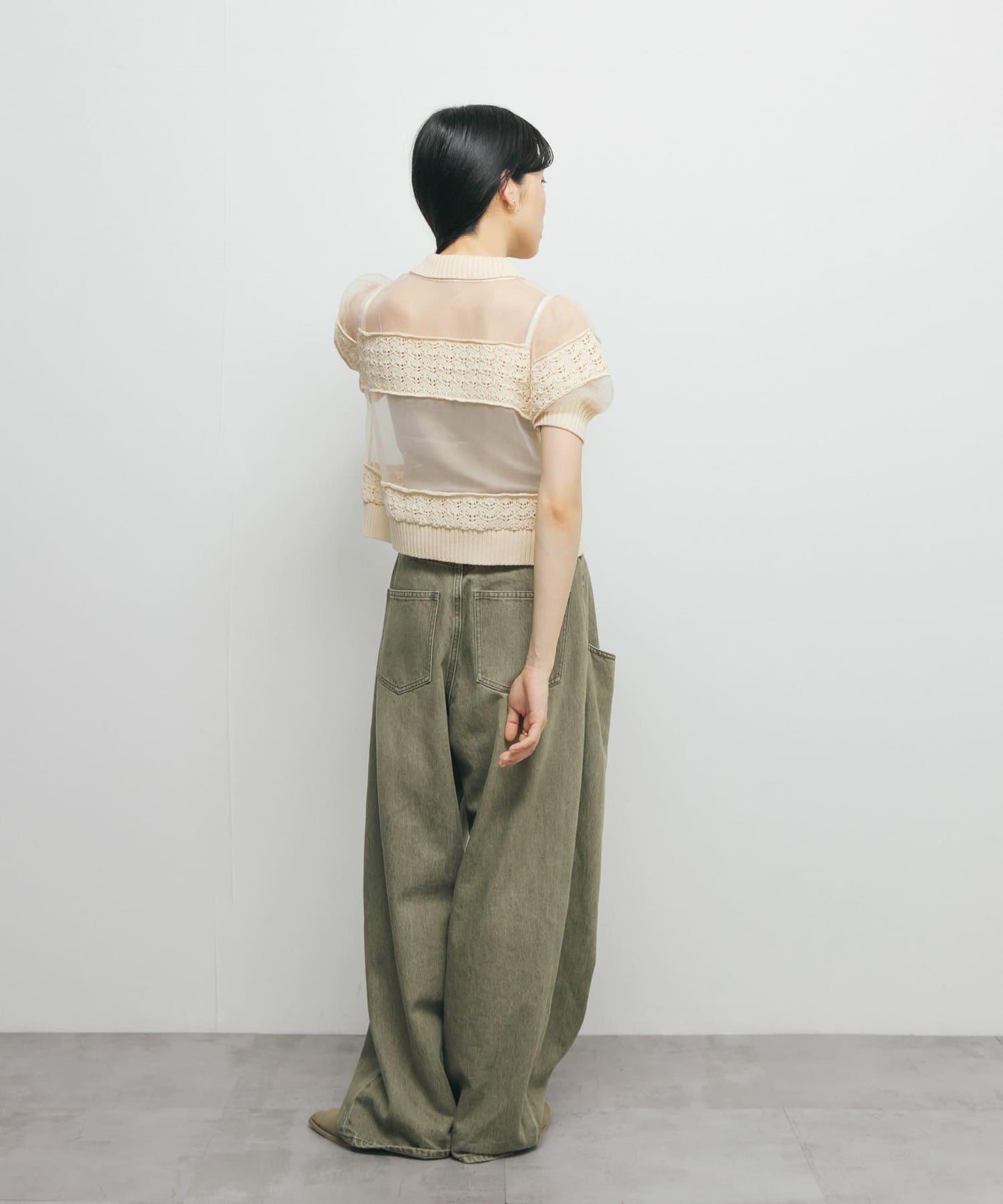 鉤針針織拼接襯衫