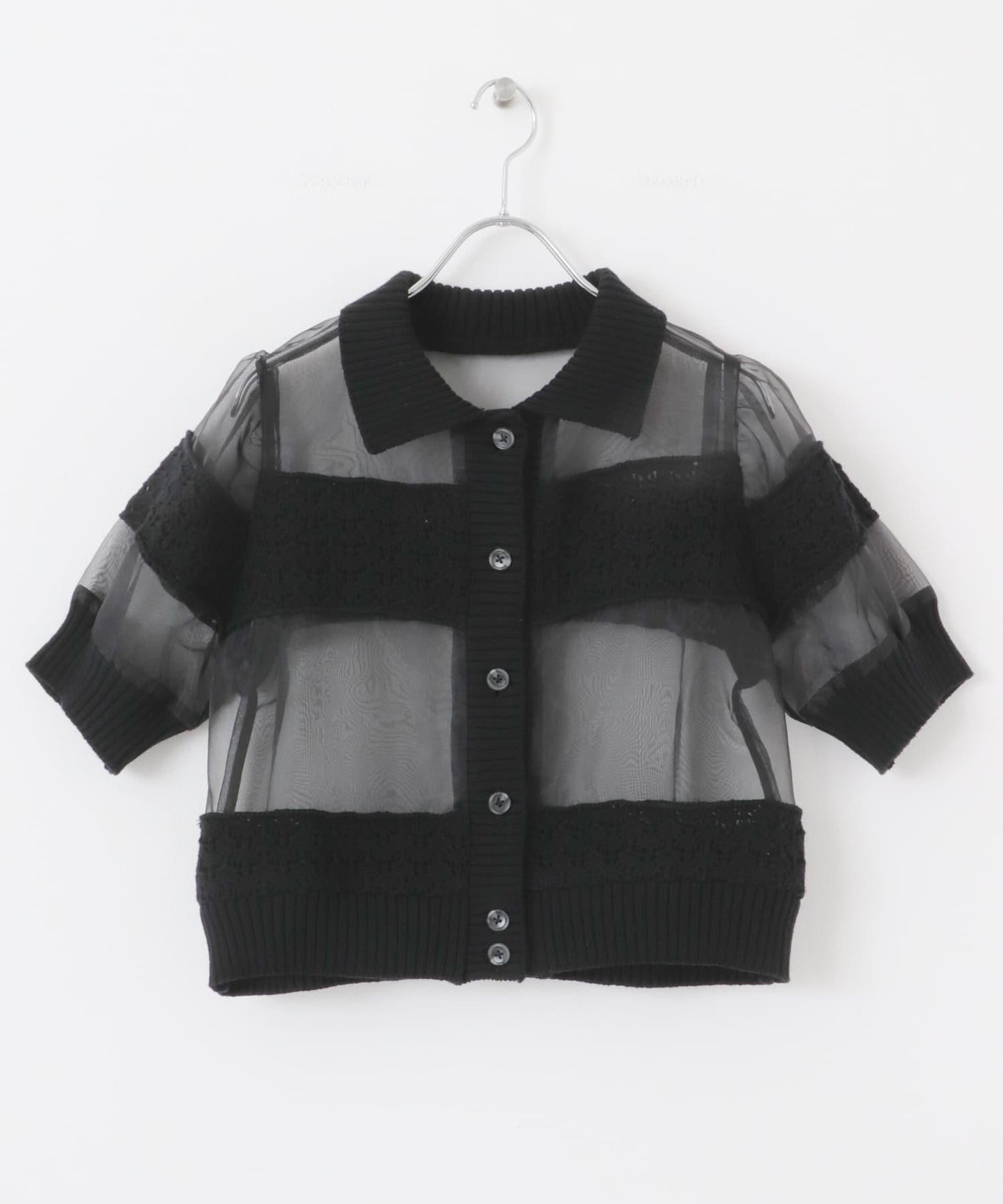 鉤針針織拼接襯衫