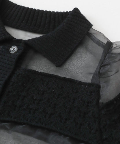 鉤針針織拼接襯衫