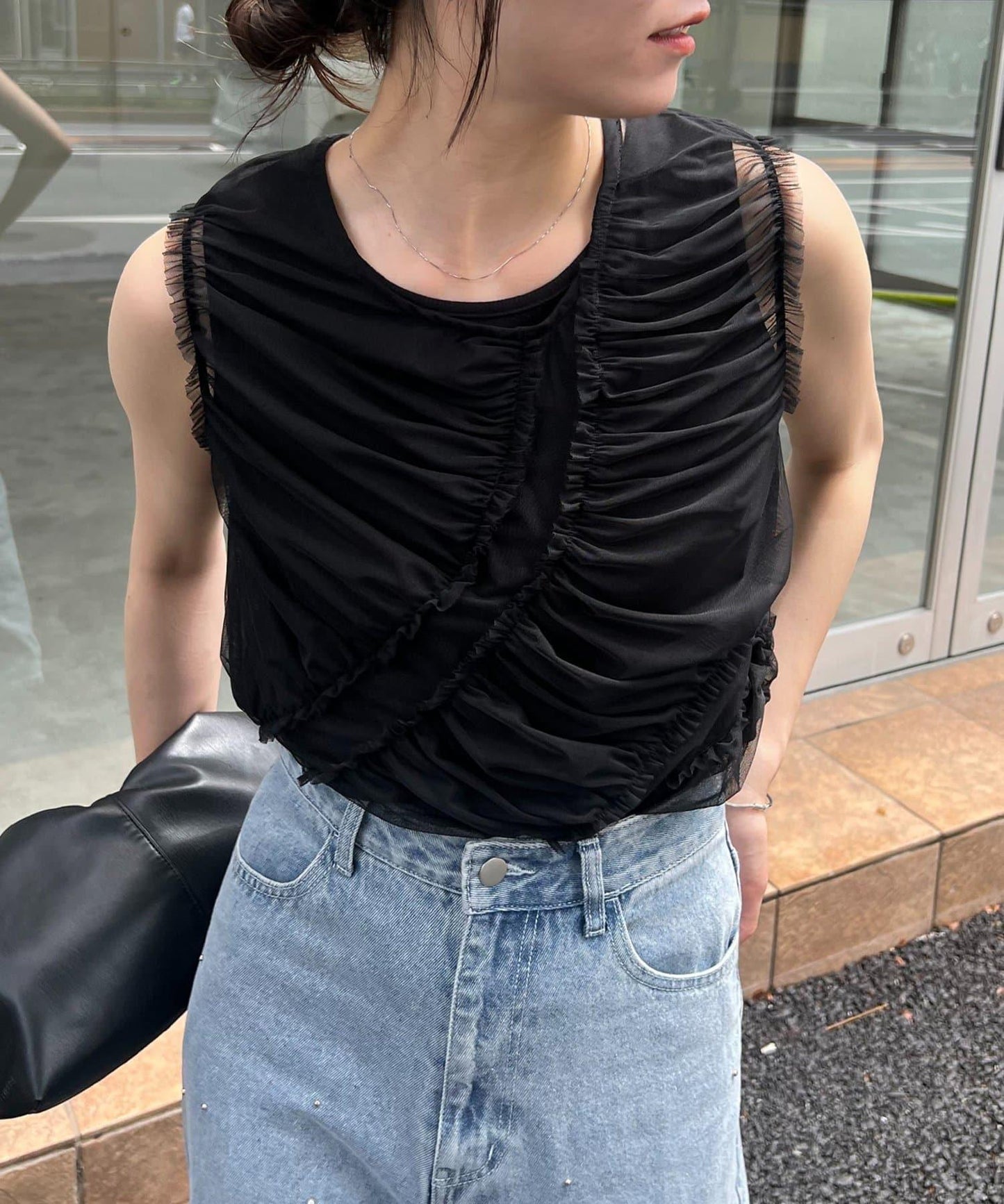 【顯色上衣】內搭套裝收褶背心