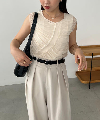 【顯色上衣】內搭套裝收褶背心