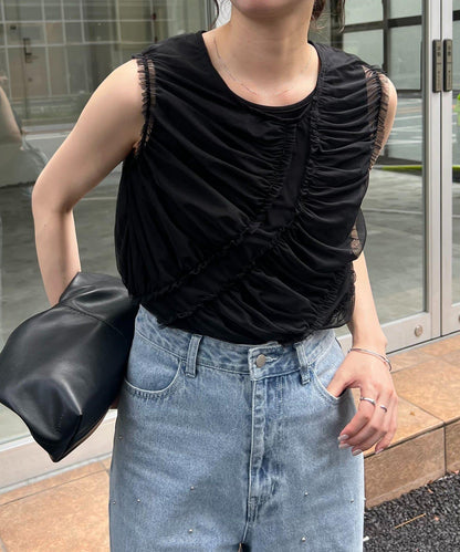 【顯色上衣】內搭套裝收褶背心