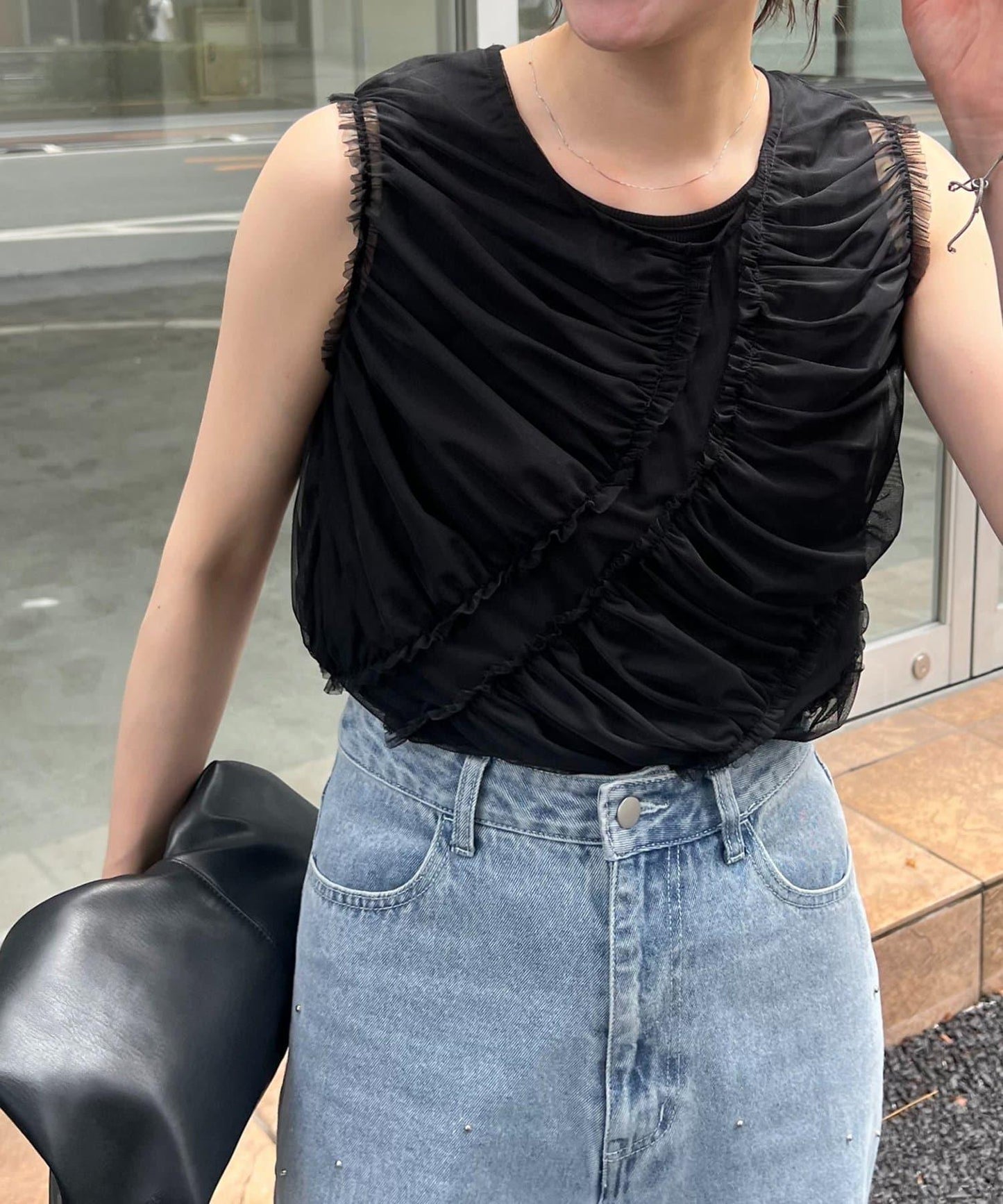 【顯色上衣】內搭套裝收褶背心