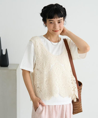 【套裝商品】蕾絲背心 T恤套裝