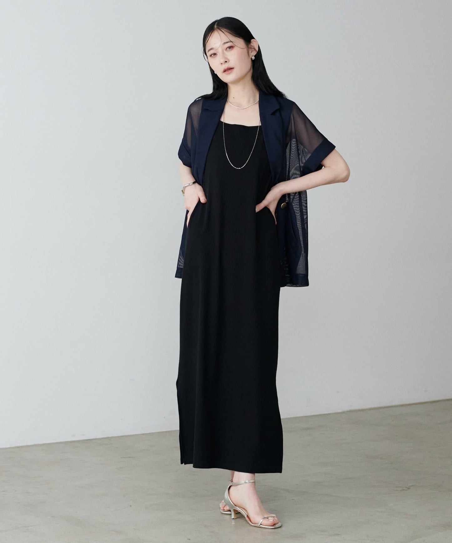 前後2WAY側開衩T恤連衣裙