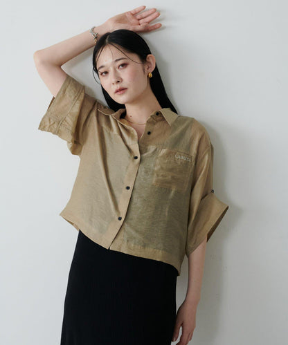 透視半袖刺繡logo襯衫