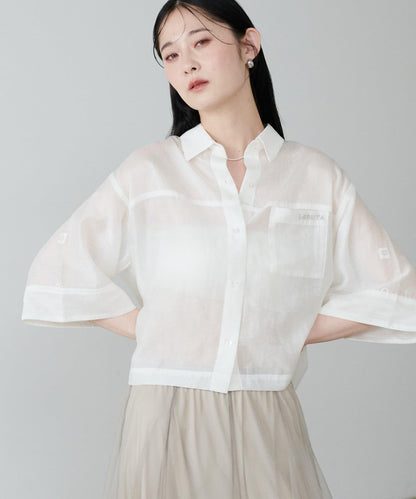 透視半袖刺繡logo襯衫