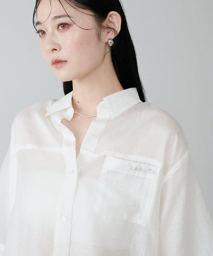 透視半袖刺繡logo襯衫