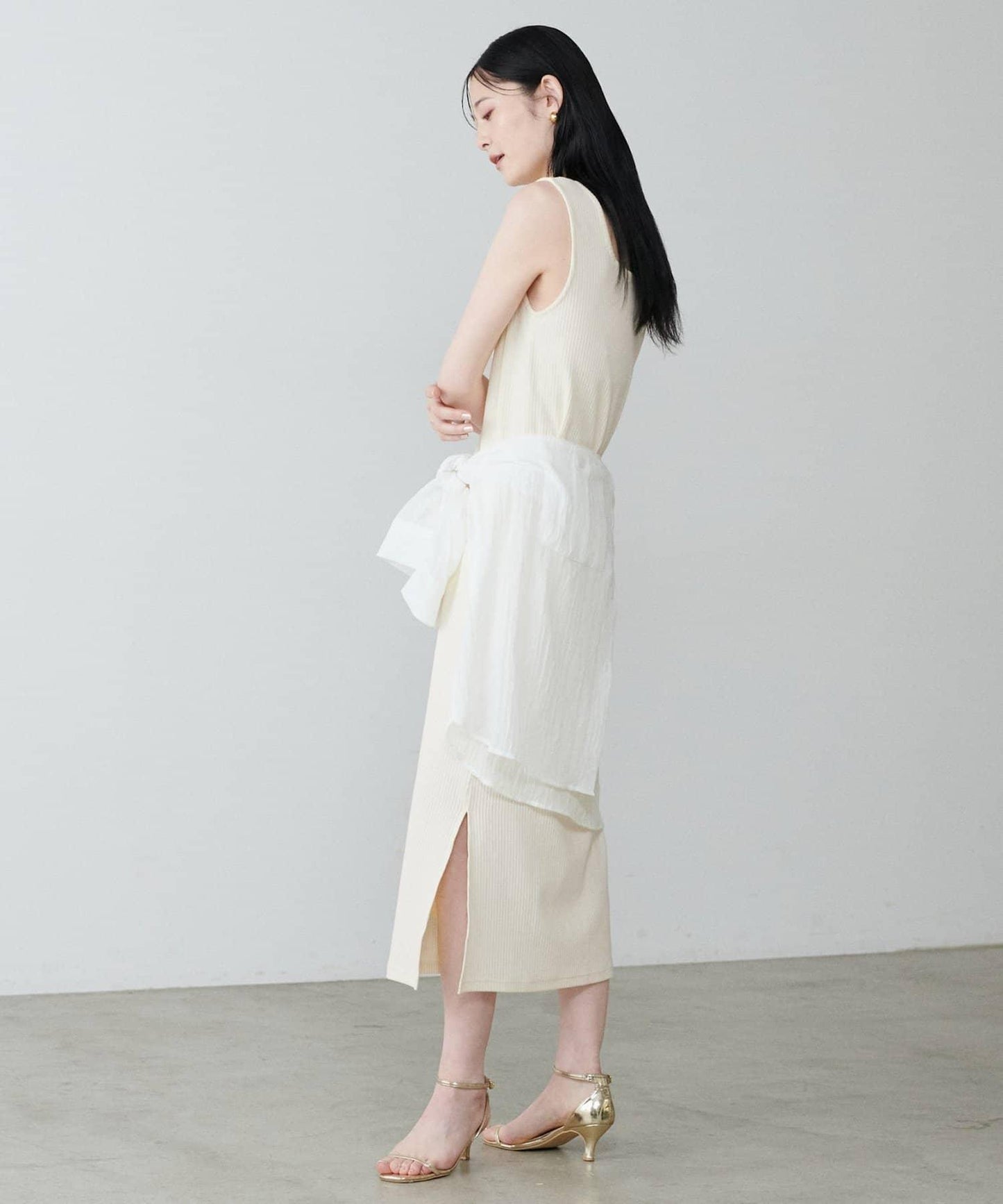 前後2WAY側開衩T恤連衣裙