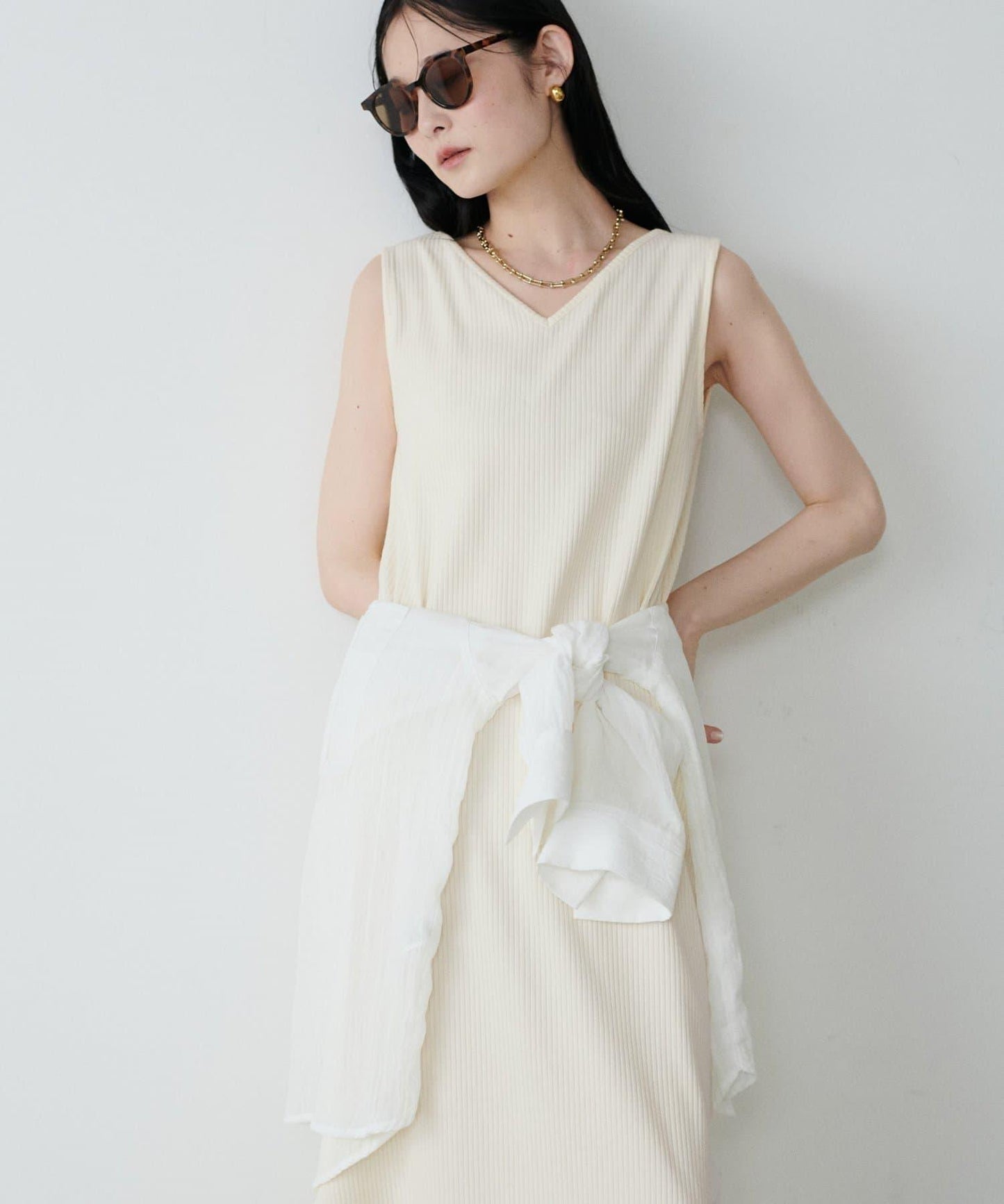 前後2WAY側開衩T恤連衣裙