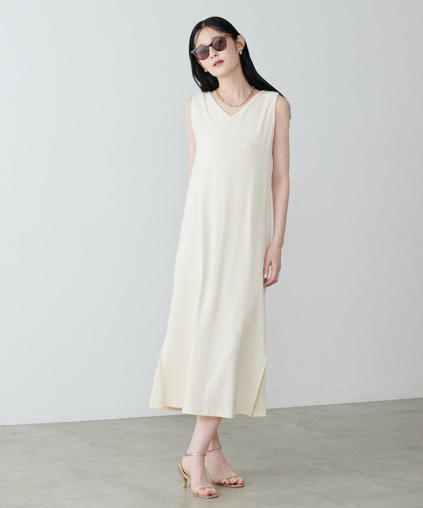 前後2WAY側開衩T恤連衣裙