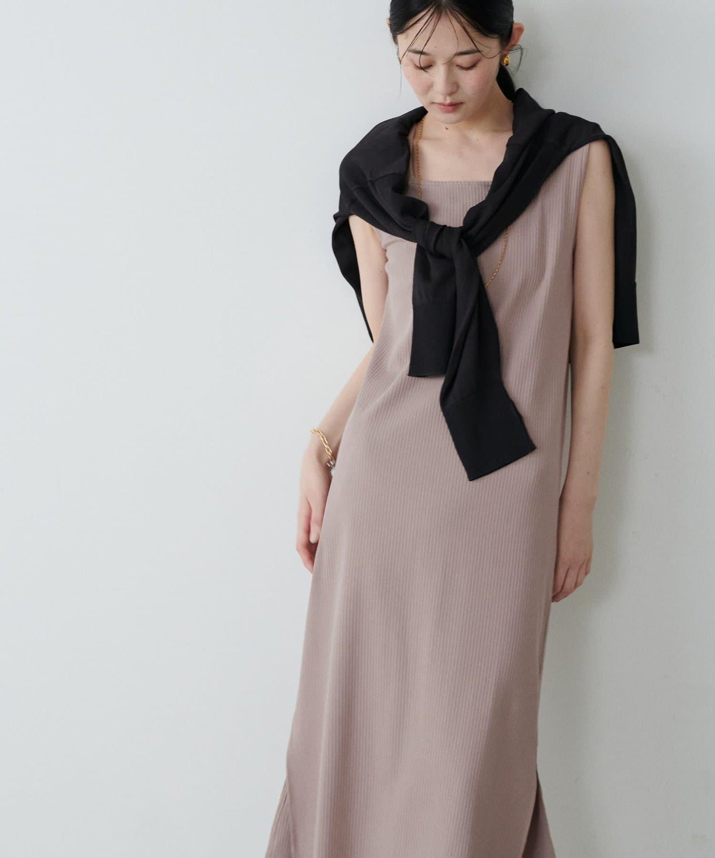 前後2WAY側開衩T恤連衣裙