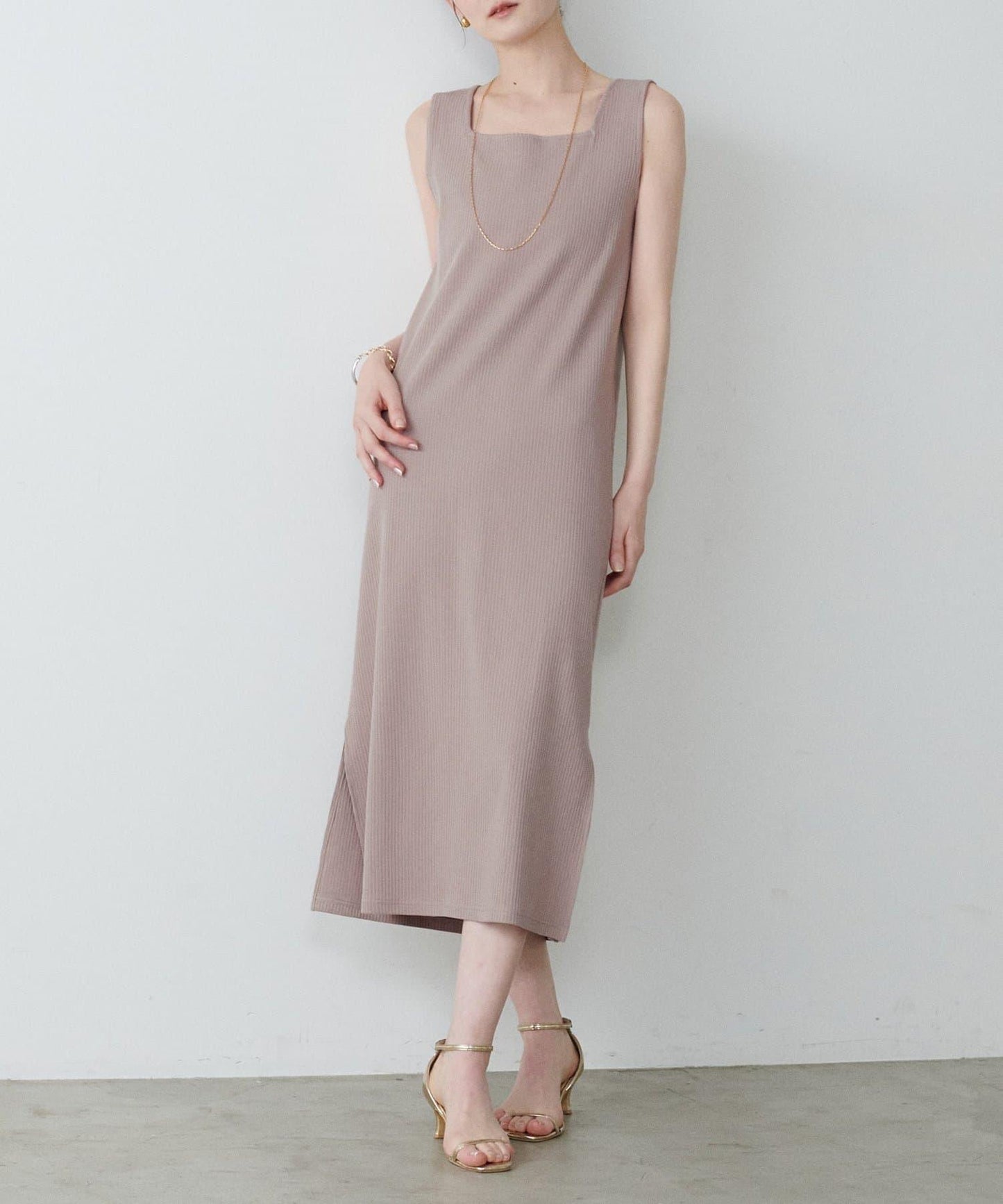 前後2WAY側開衩T恤連衣裙