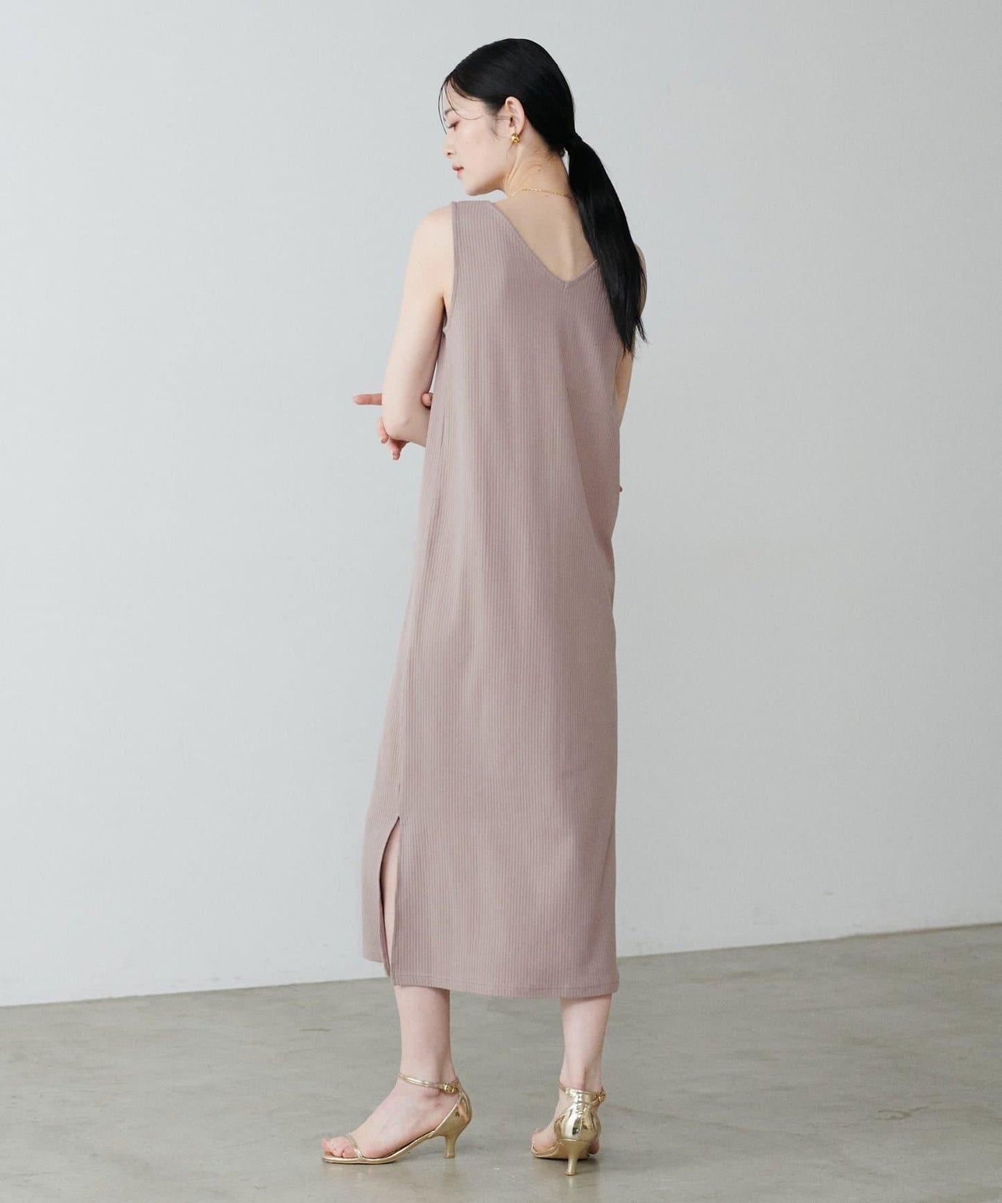 前後2WAY側開衩T恤連衣裙