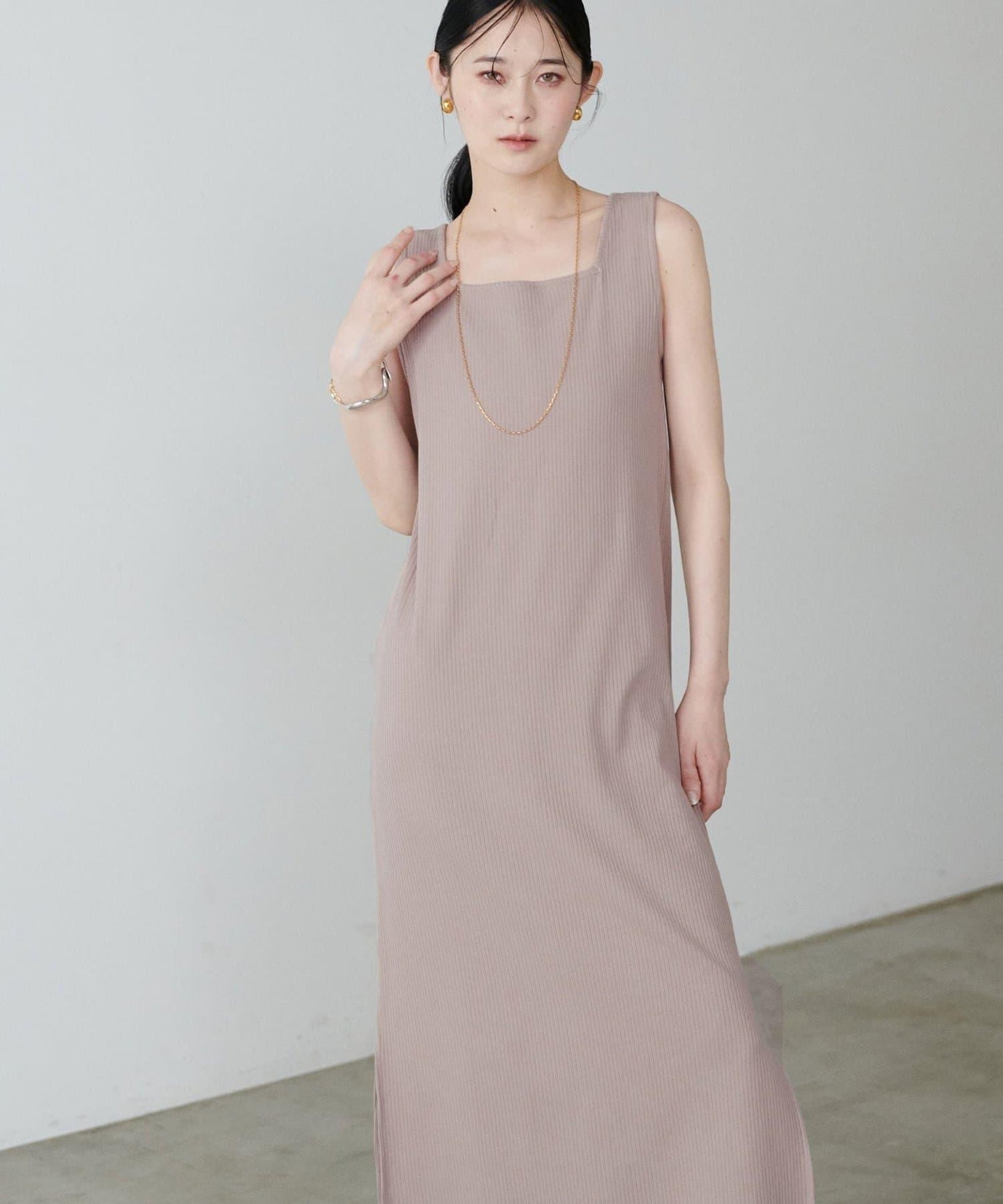 前後2WAY側開衩T恤連衣裙