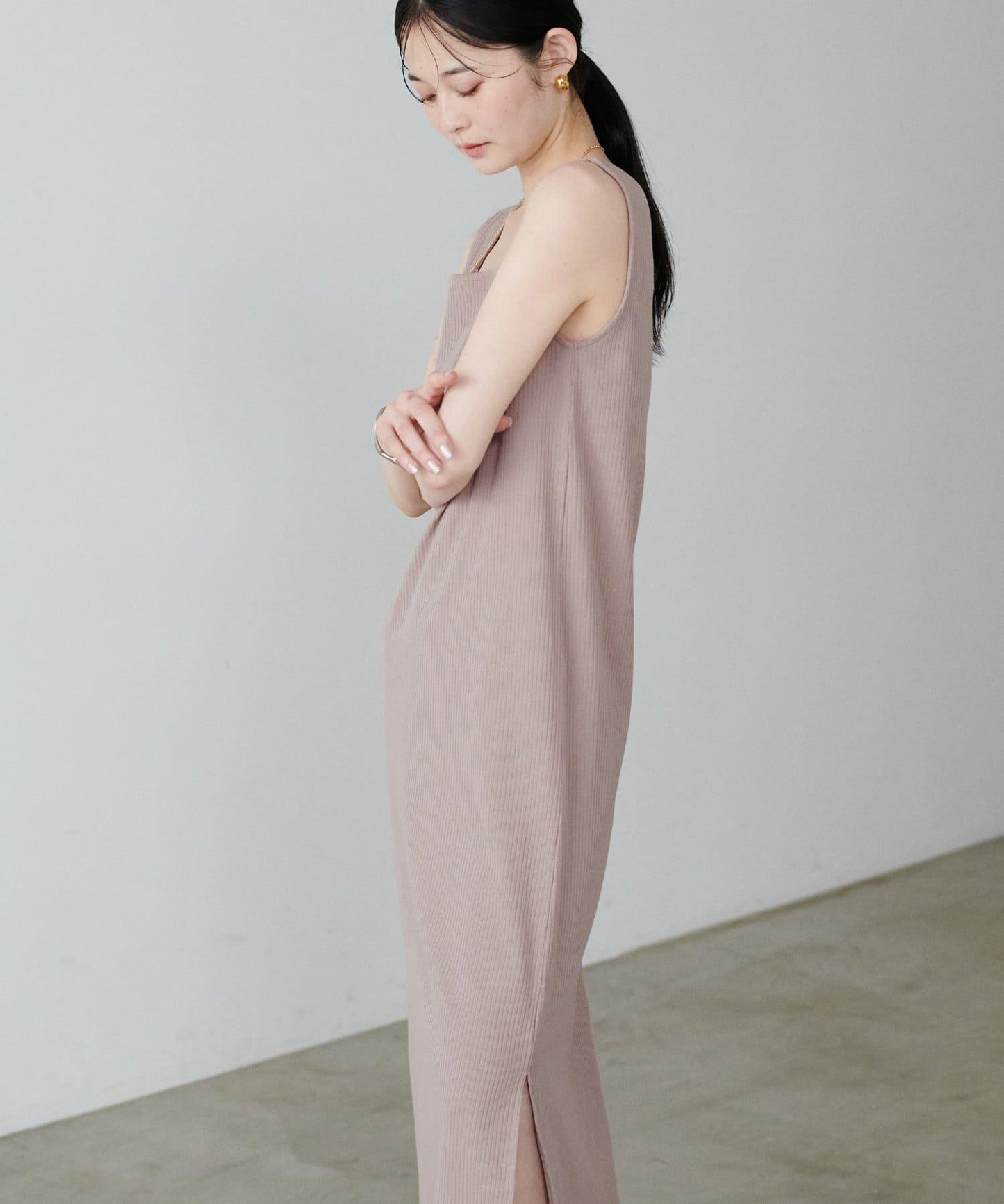 前後2WAY側開衩T恤連衣裙