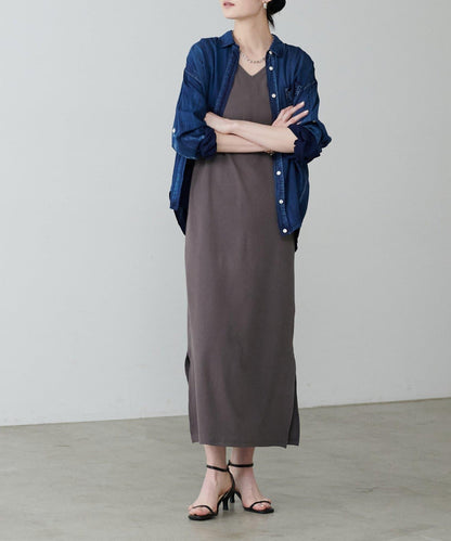 前後2WAY側開衩T恤連衣裙