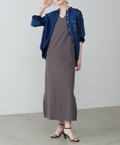 前後2WAY側開衩T恤連衣裙