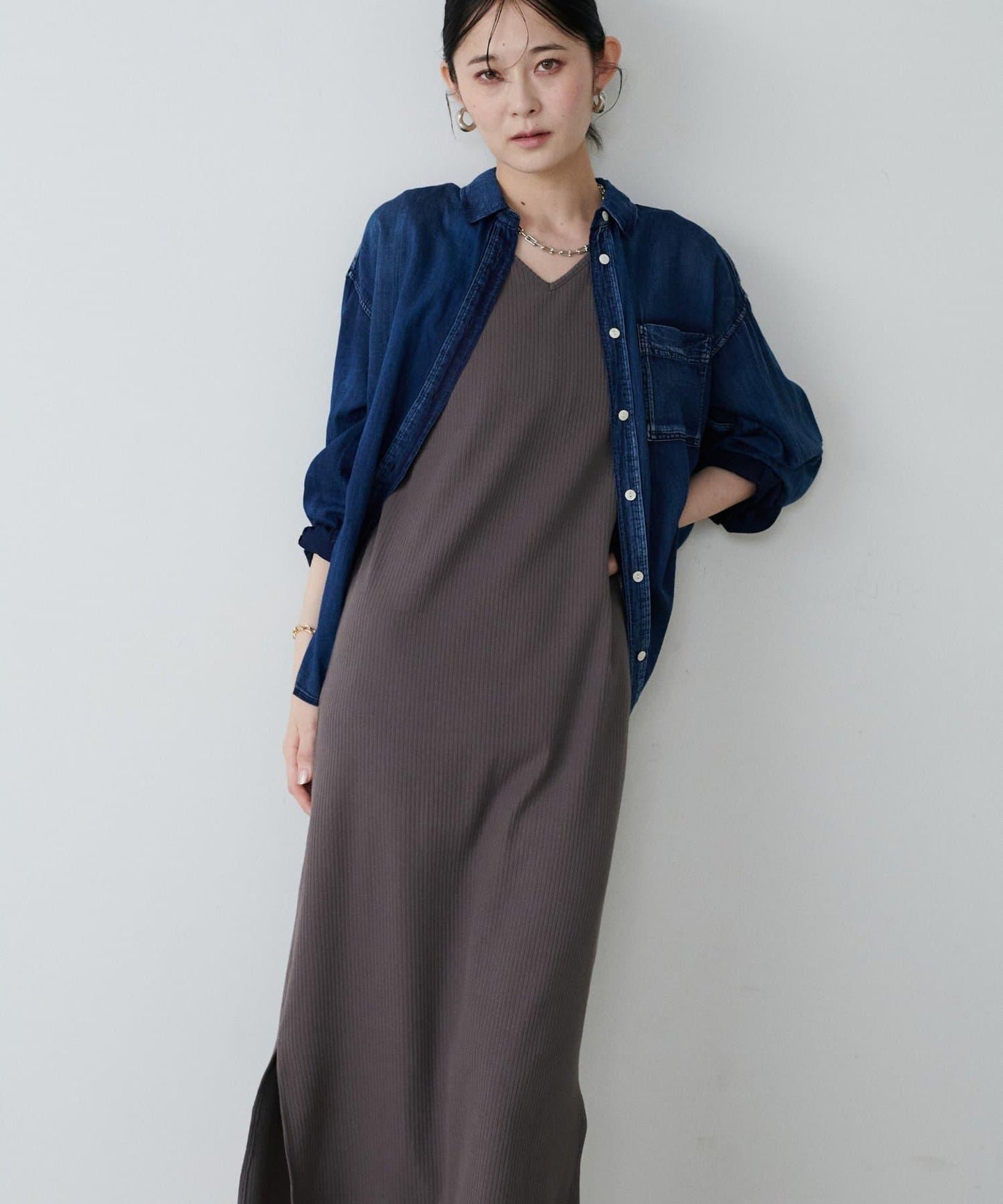 前後2WAY側開衩T恤連衣裙