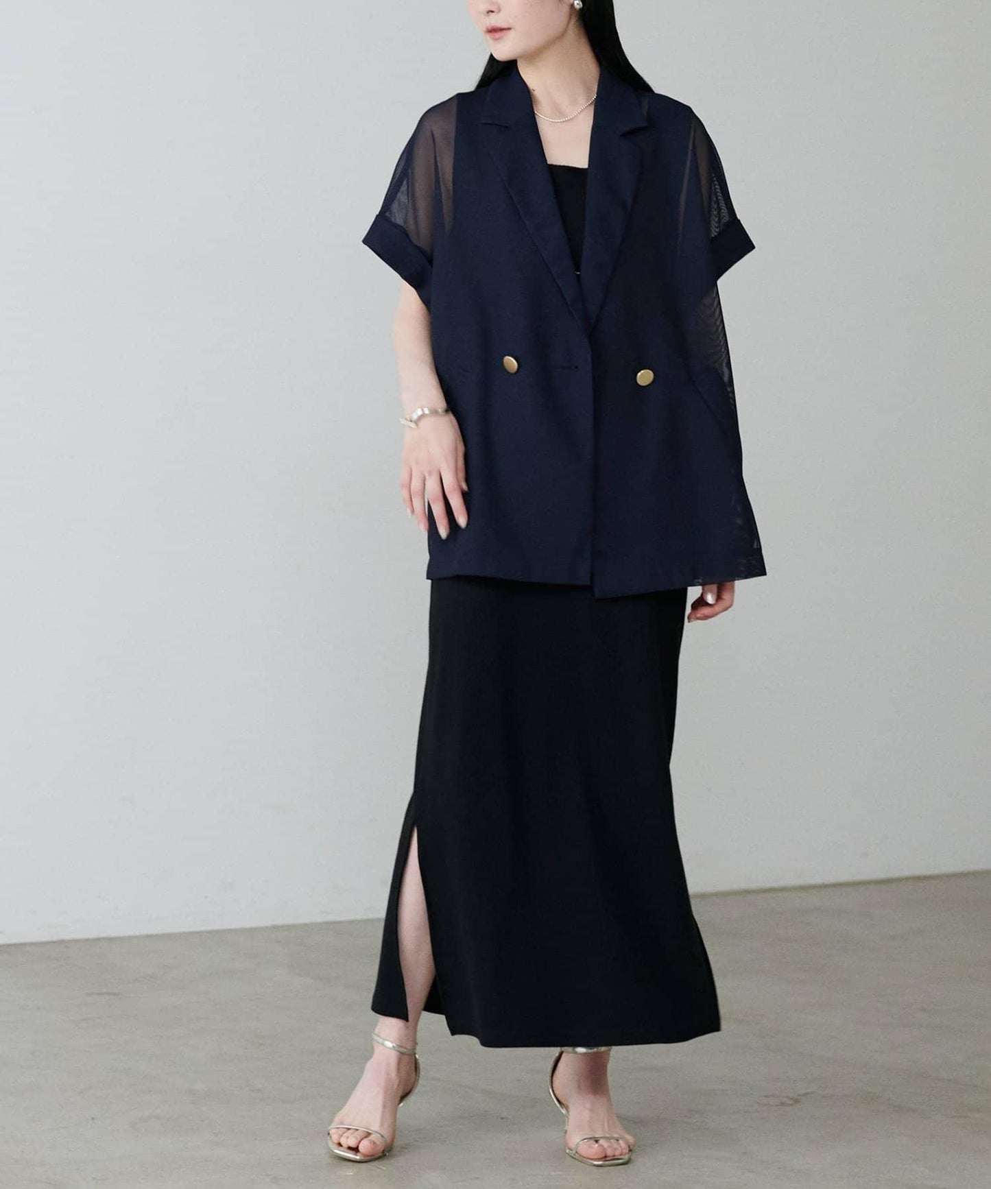 前後2WAY側開衩T恤連衣裙