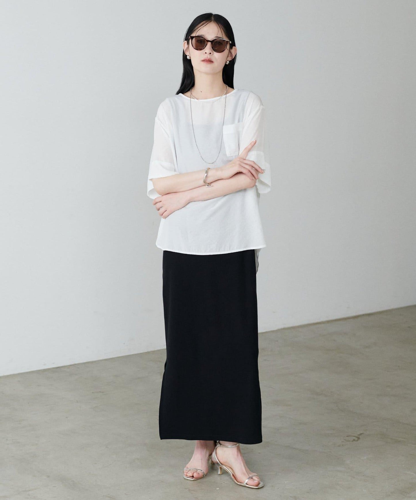 前後2WAY側開衩T恤連衣裙