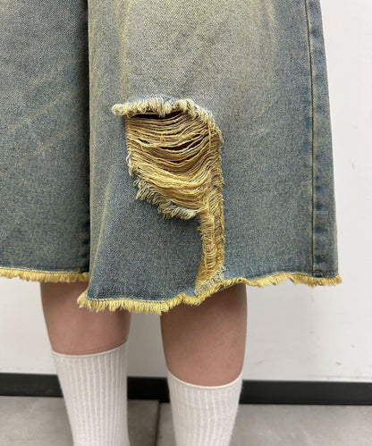 超破壞半身牛仔褲