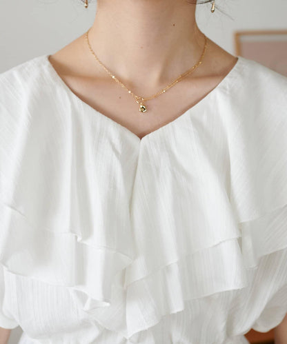 荷葉邊束腰 抓褶設計 長款襯衫