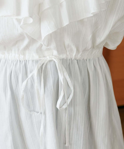 荷葉邊束腰 抓褶設計 長款襯衫