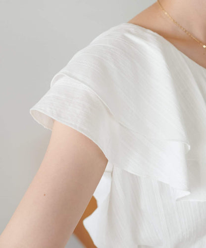 荷葉邊束腰 抓褶設計 長款襯衫