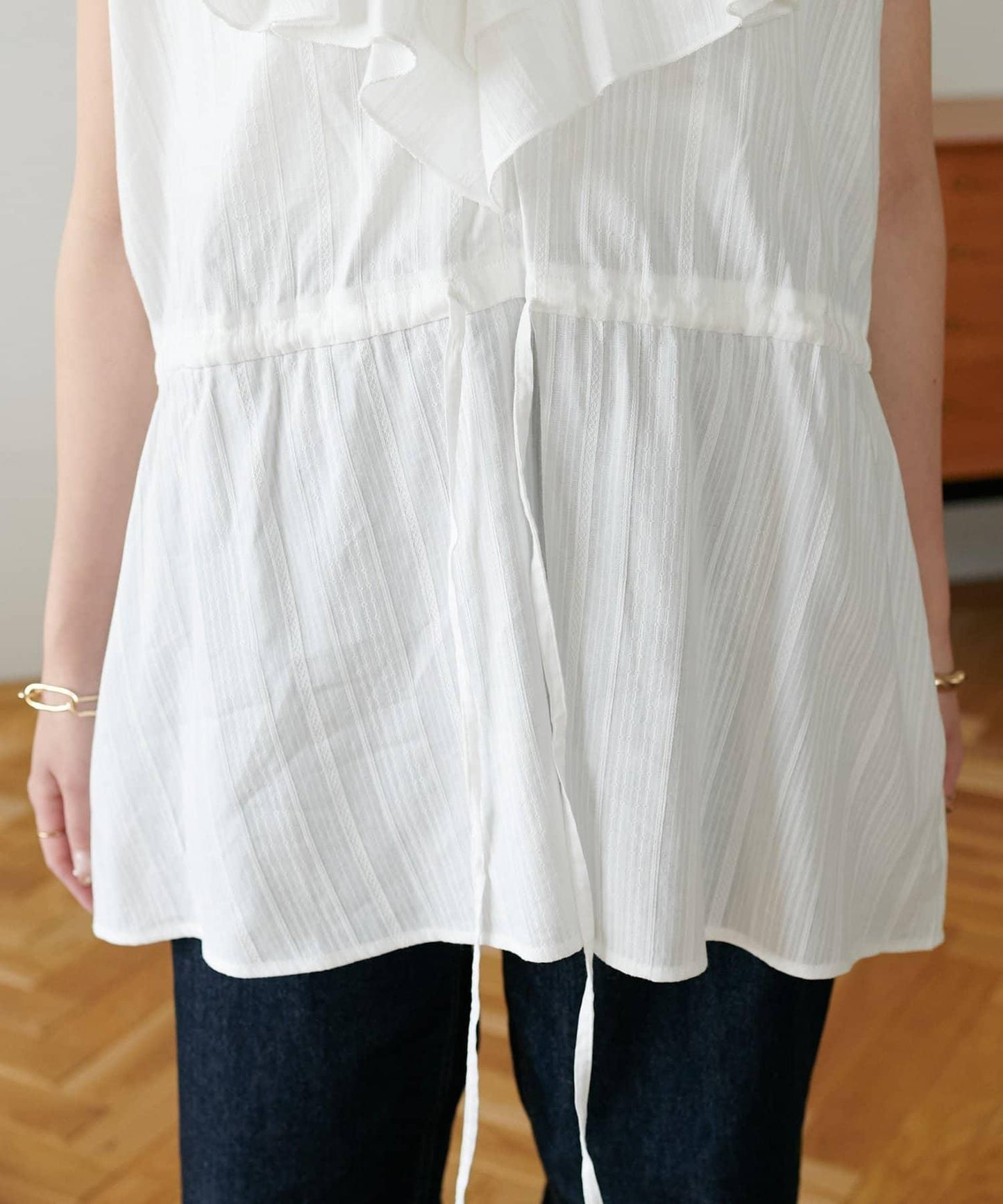 荷葉邊束腰 抓褶設計 長款襯衫