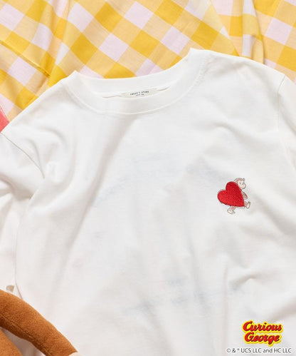 《小猴子喬治》心形刺繡T恤