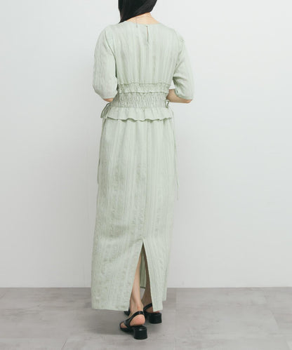 荷葉邊褶皺拼接連衣裙