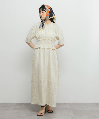 荷葉邊褶皺拼接連衣裙