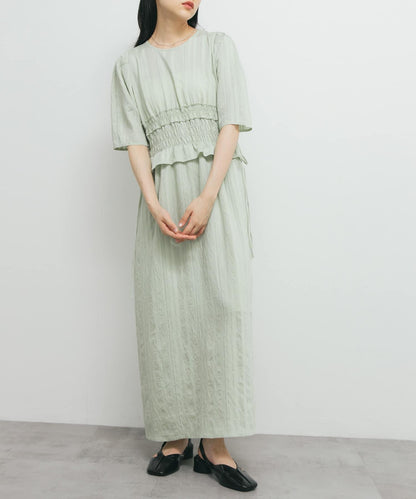 荷葉邊褶皺拼接連衣裙