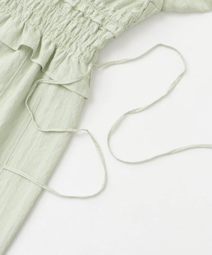 荷葉邊褶皺拼接連衣裙