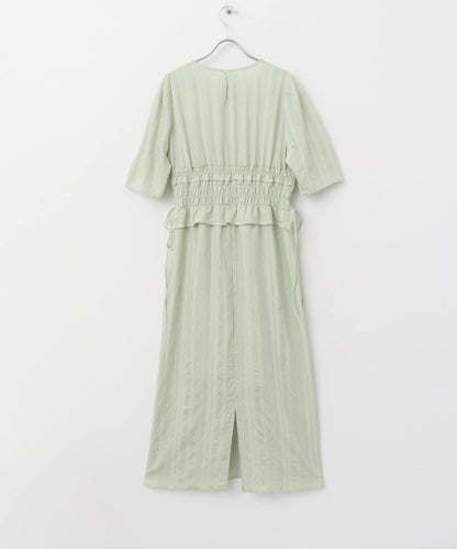 荷葉邊褶皺拼接連衣裙