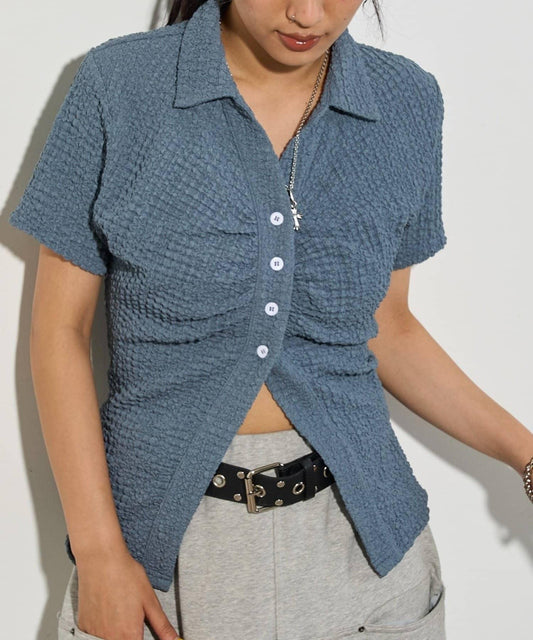 立體褶皺設計 聚攏褶飾 襯衫