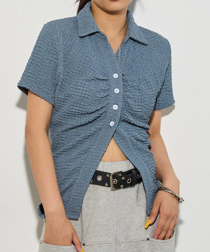 立體褶皺設計 聚攏褶飾 襯衫