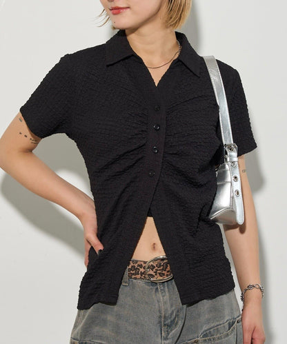 立體褶皺設計 聚攏褶飾 襯衫