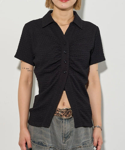 立體褶皺設計 聚攏褶飾 襯衫