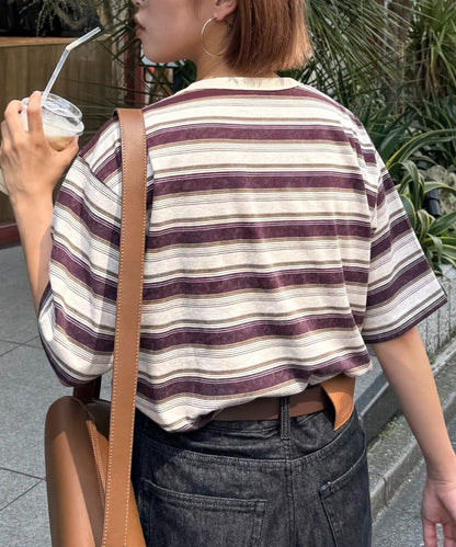 【CIAOPANIC TYPY】【UNISEX】復古風條紋T恤