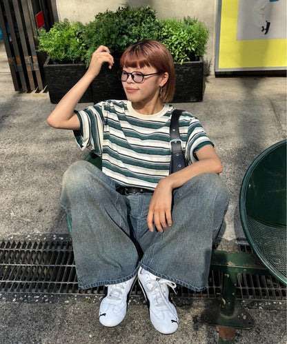 【CIAOPANIC TYPY】【UNISEX】復古風條紋T恤